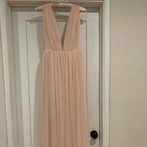 Ceremony by Joanna August long bridesmaid dress plunge neckline in blush